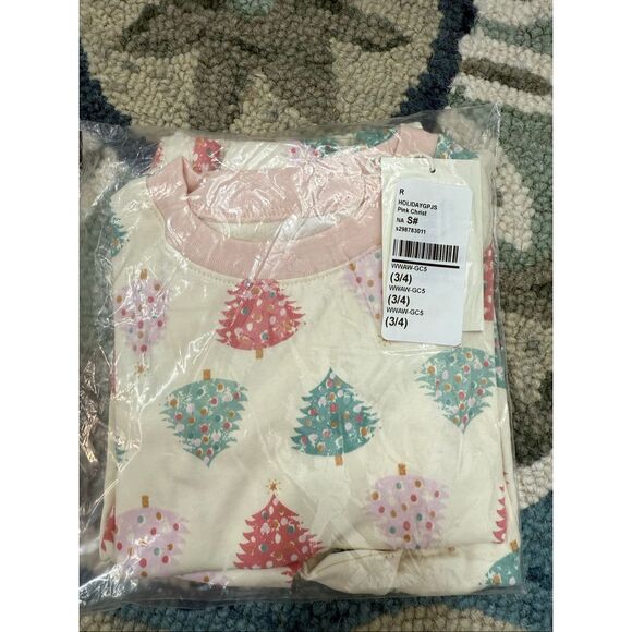 NWT WILD WAWA Holiday Pajamas, Pink Christmas Tree, Pima Cotton 3/4T - Picture 3 of 3